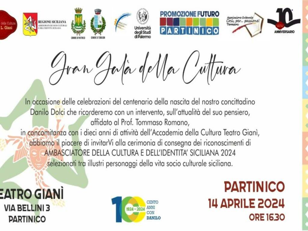 Al teatro Gianì di Partinico si ricorda il sociologo Danilo Dolci, al galà della cultura premi agli “ambasciatori della sicilianità” 